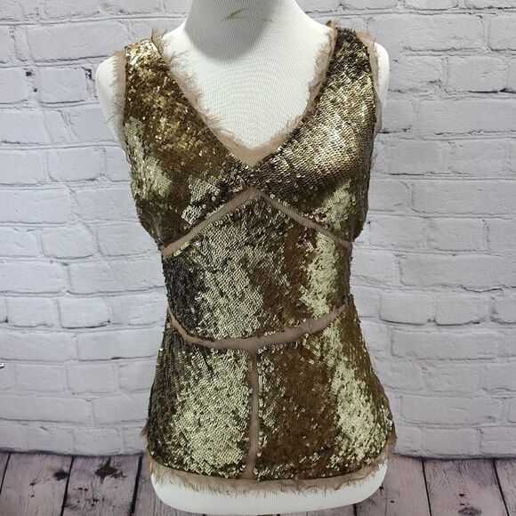 Sheer sequence Gold tank top with cross back - Picture 13 of 16